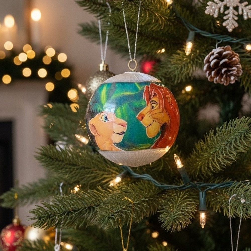 VTG 1994 Disney Lion King Simba Nala Satin Christmas Ornament Rauch Ball
